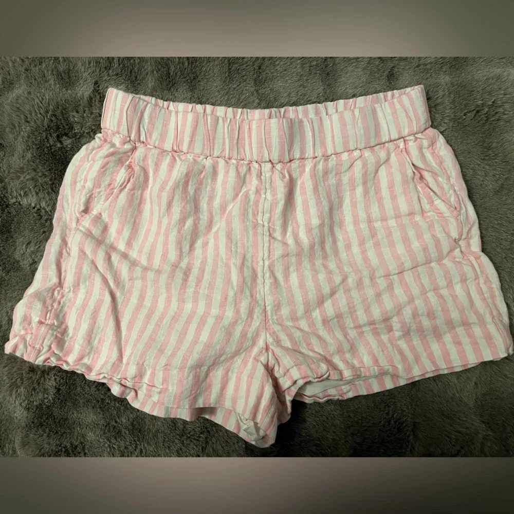 J. Crew Tropez Short In Pink Striped Linen | Size Large